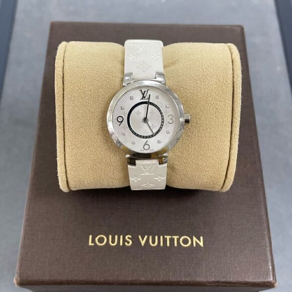 Authentic Louis Vuitton 28mm Tambour Diamond White wristwatch - Picture 1 of 11